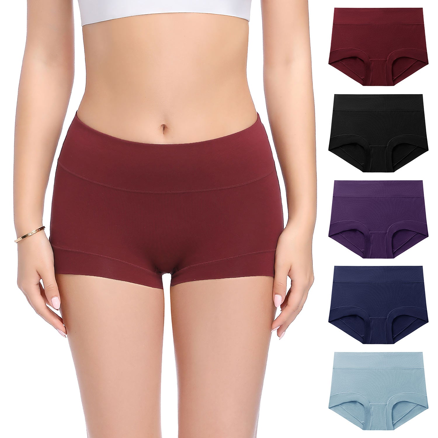 Molasus Womens Cotton Boyshorts Panties Ladies High Waisted Full Coverage  Stretch Underwear Multipack(Regular&Plus Size)