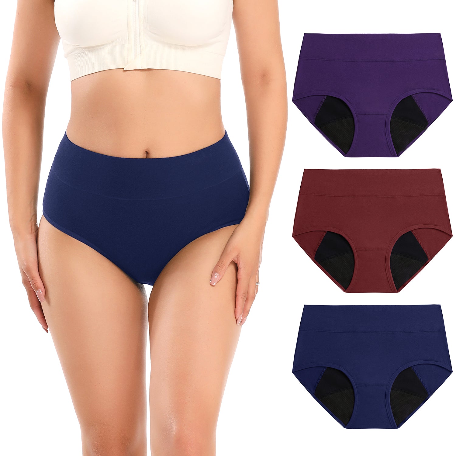 Molasus 4 Pack of Cotton Rich High Waist Womans Full Briefs Size