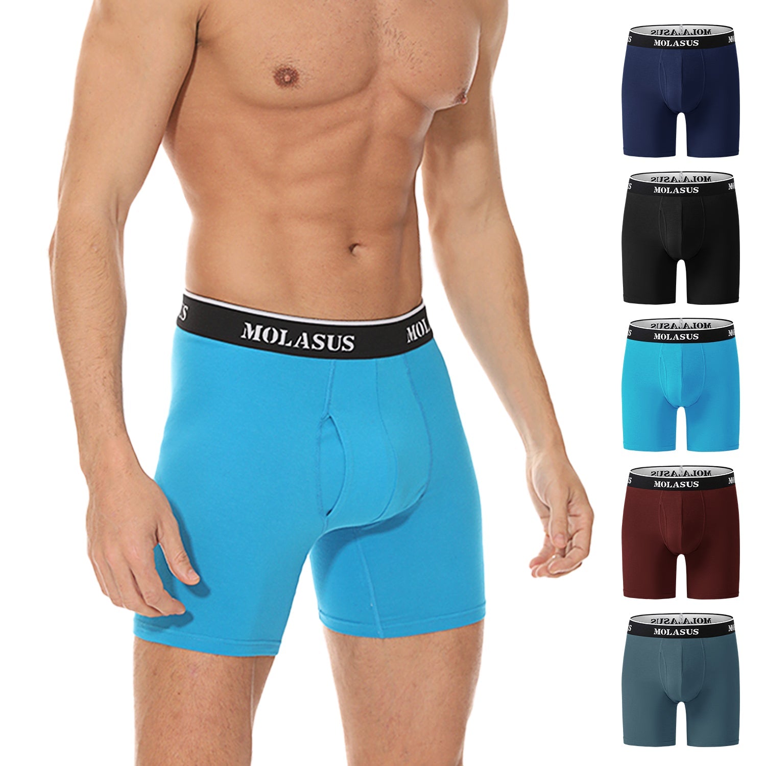 Mens Boxer Briefs Cotton Underwear Comfy Breathable Tagless No Ride-up 6''  Regular Leg Boxer Briefs with Fly Pack