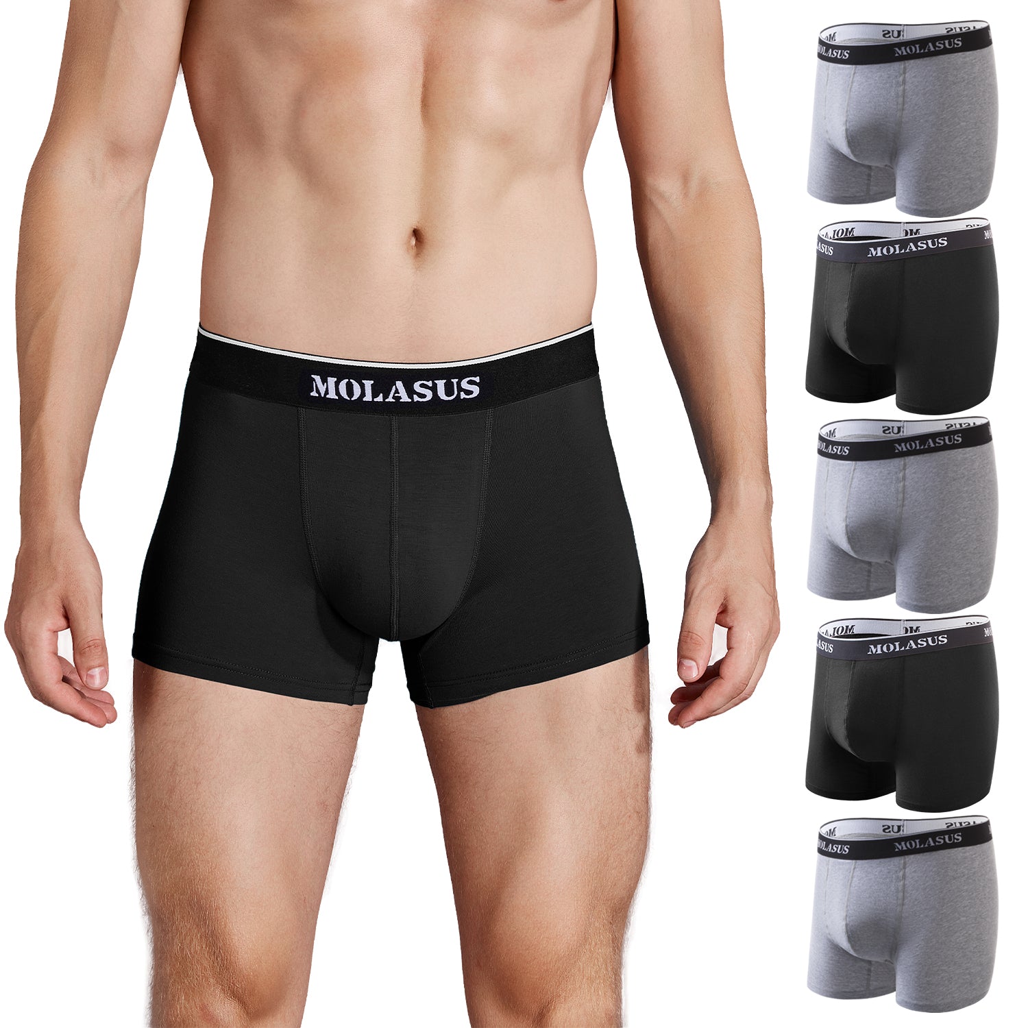 Molasus Mens Cotton Stretch Trunks Underwear No Fly Tagless