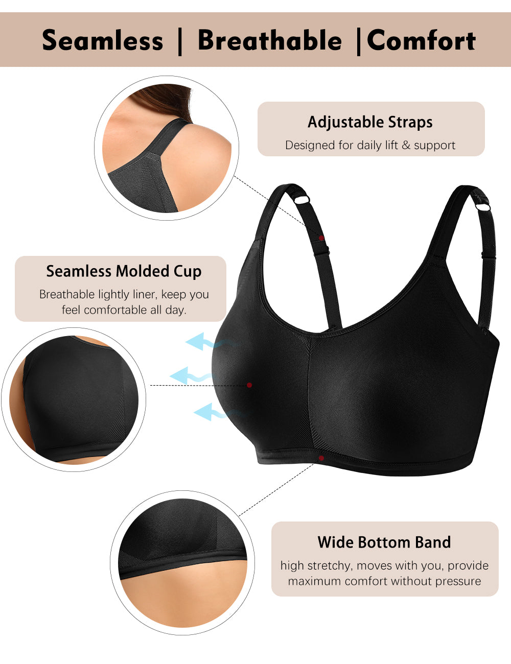Women's Wireless Wide Shoulder Strap Bra Skinny High Elasticity