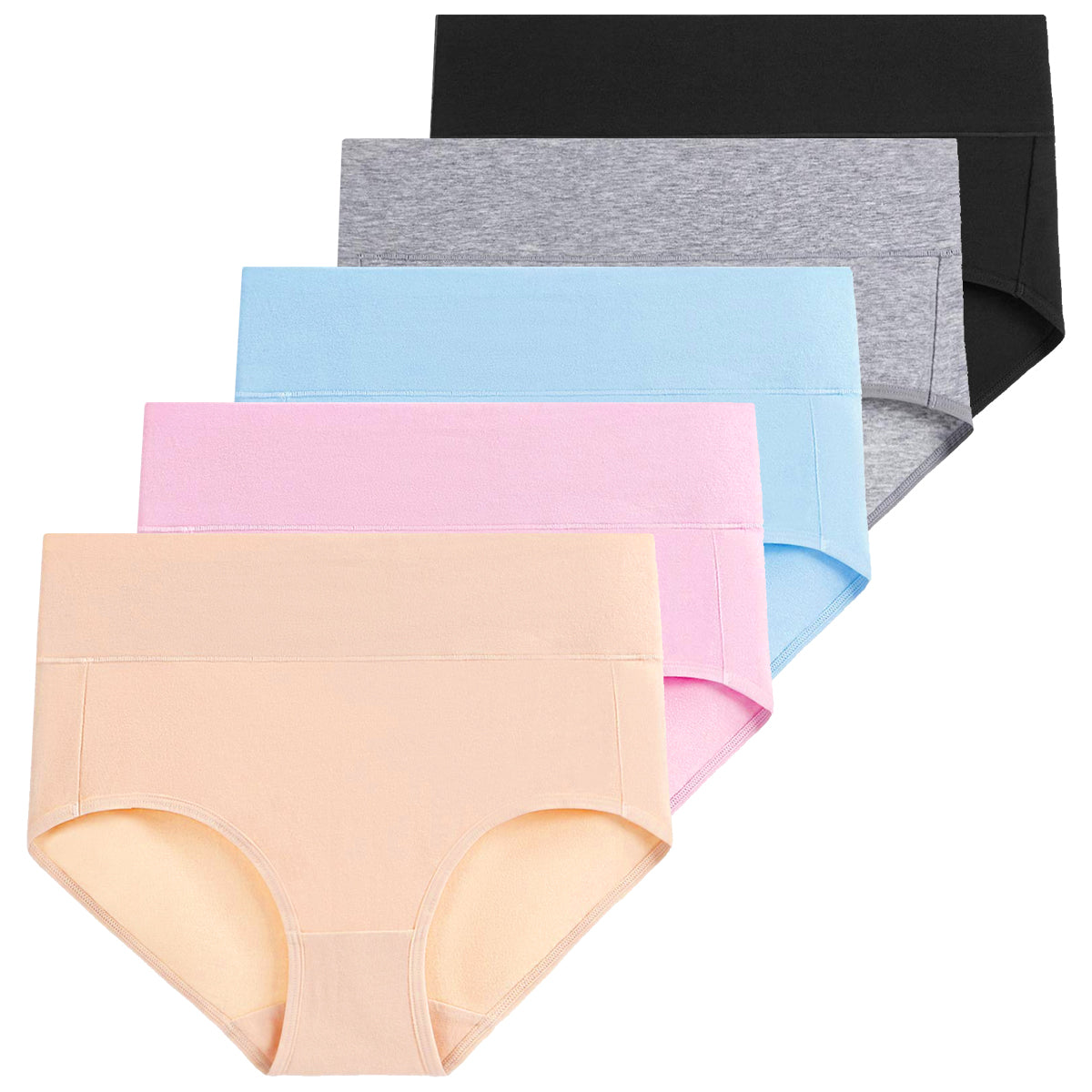 Molasus 5pcs Women's Breathable Cotton Panties High Cut Belly