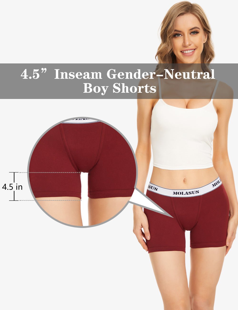 POKARLA 4.5 Inseam Womens Cotton Boxer Briefs Underwear Boy Shorts Panties  4 Pa