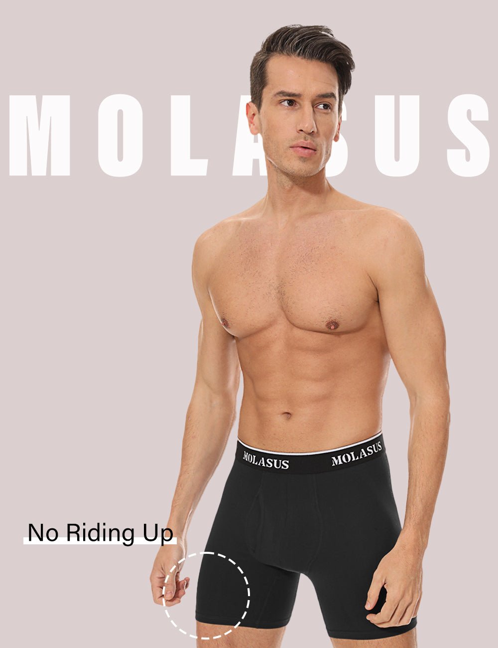 Molasus Mens Boxer Briefs Soft Cotton Underwear Open Fly Tagless Underpants Pack of 5 Black