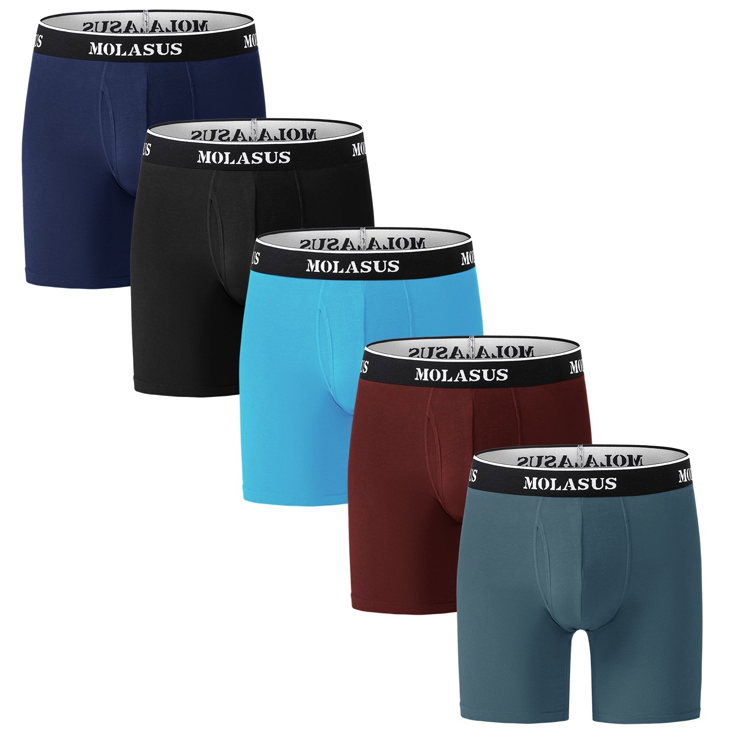 Molasus Mens Boxer Briefs Soft Cotton Underwear Open Fly Tagless Underpants Pack of 5 Multicolor