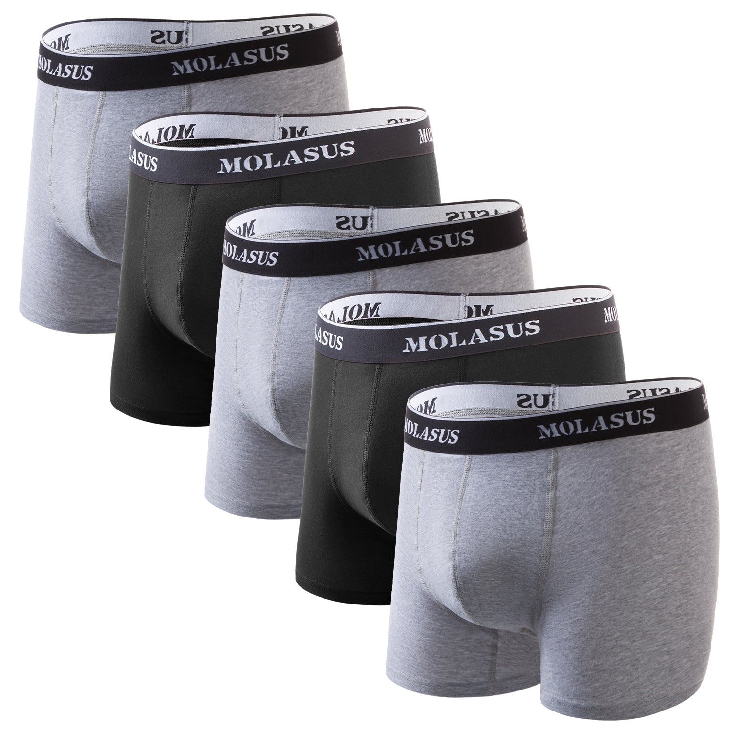 Molasus Mens Cotton Stretch Trunks Underwear No Fly Tagless Underpants Pack of 5 (3 Grey+2 Black)
