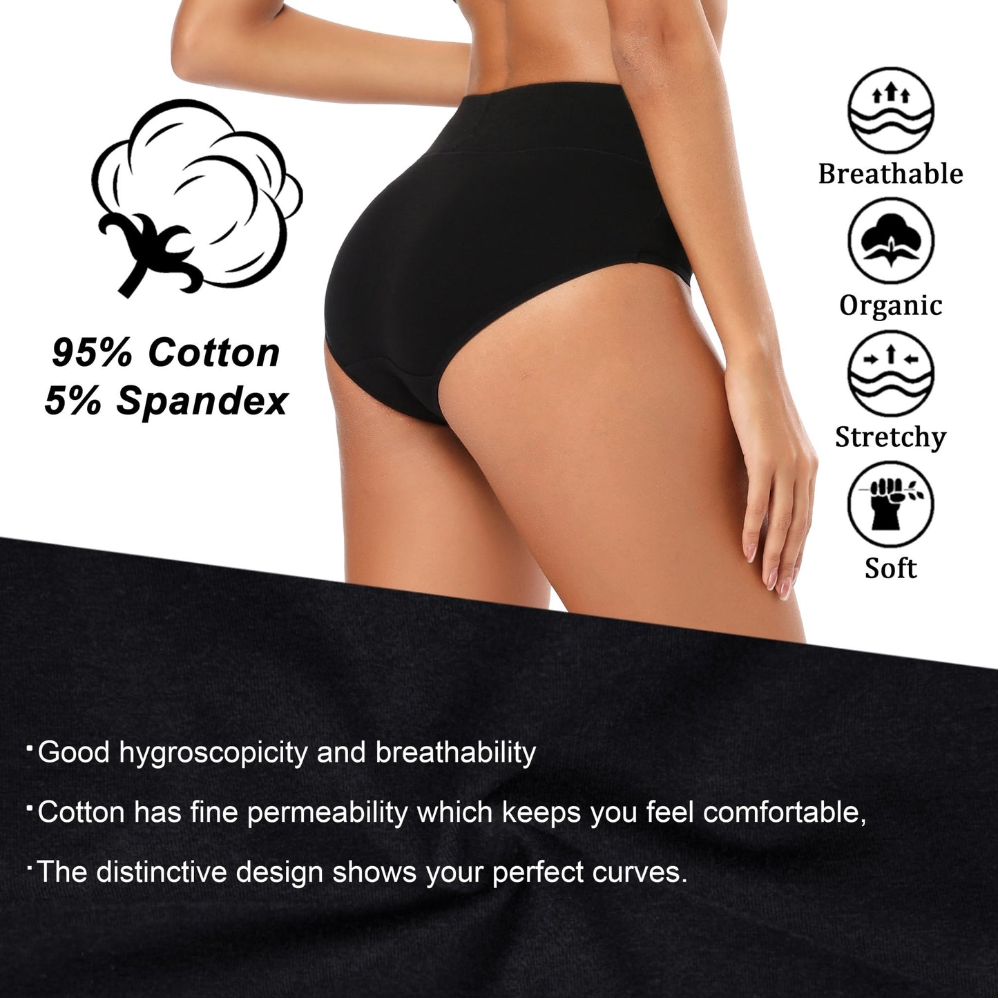 Organic Underwear Women No Show Womens Cotton Underwear High Waisted Soft  Ladies Panties Full Coverage Briefs Plus Size Black at  Women's  Clothing store